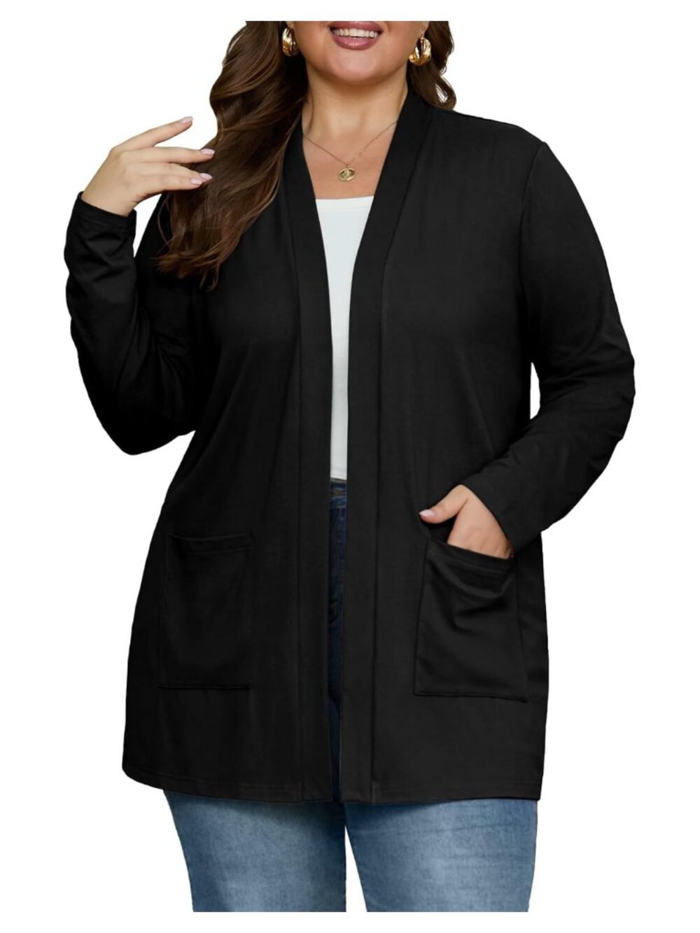 Plus Size Open Front Lightweight Cardigan with Pockets